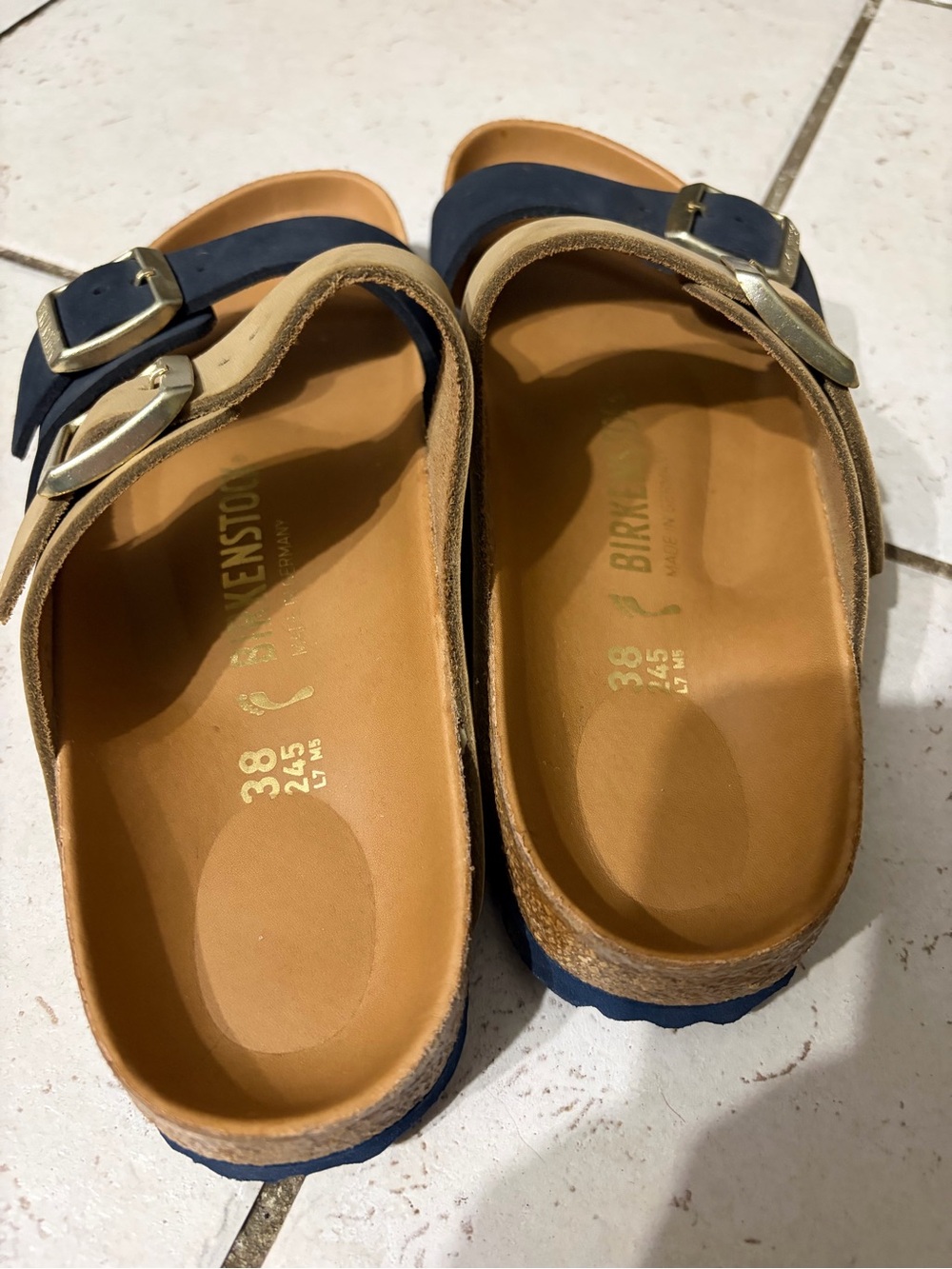 Birkenstock Arizona Split Midnight Sandals - Navy & Tan - Picture 2 of 5
